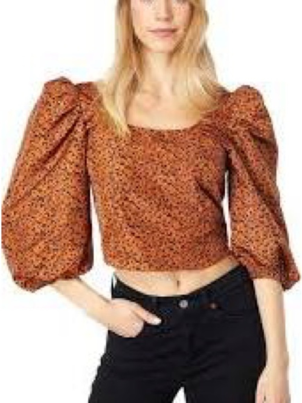 Levi's Brown Printed Puff-Sleeve Square Neck Top